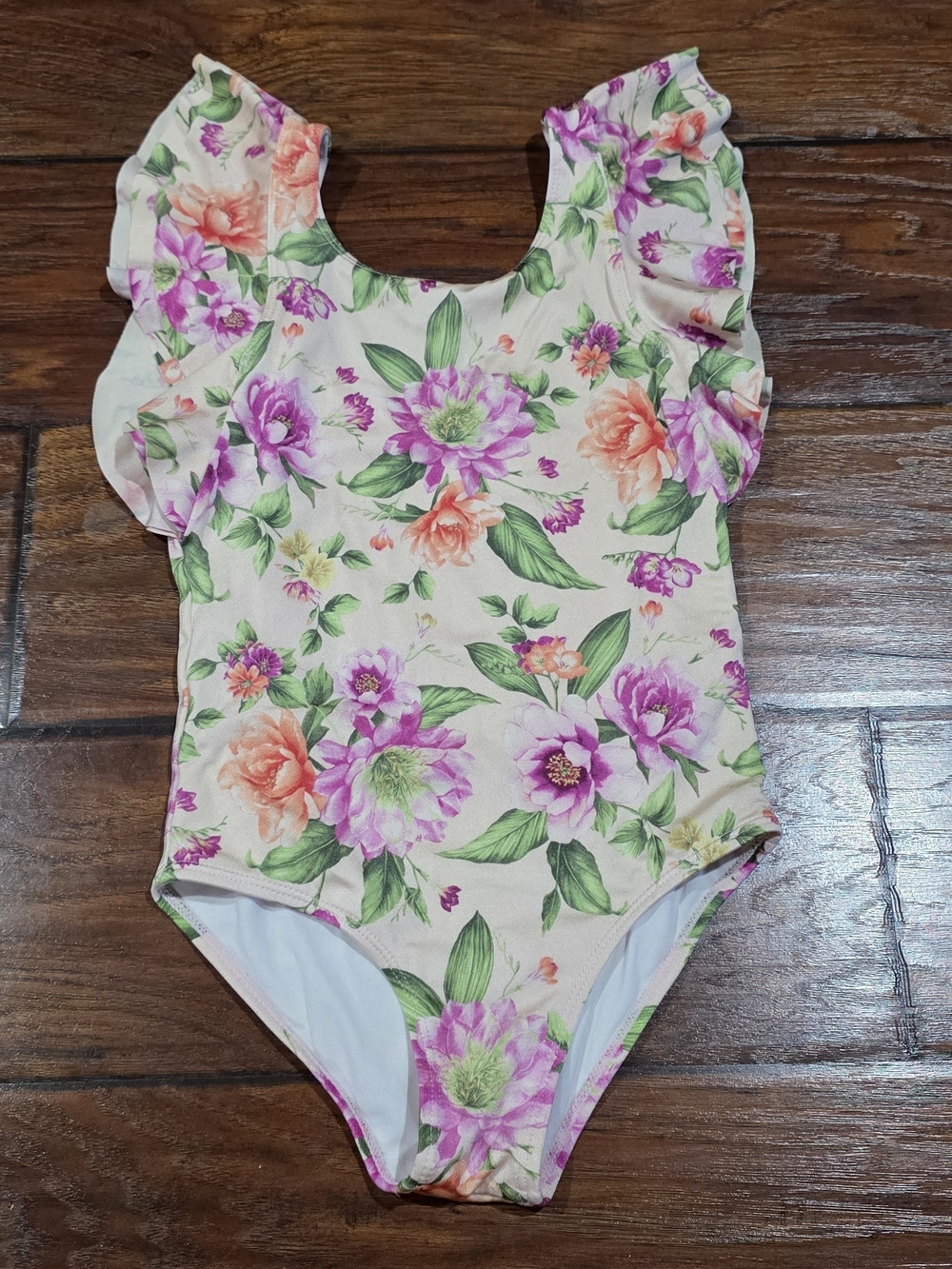 Janie and Jack Floral Ruffle-Sleeve One-Piece Swimsuit - Pink, Peach & Green